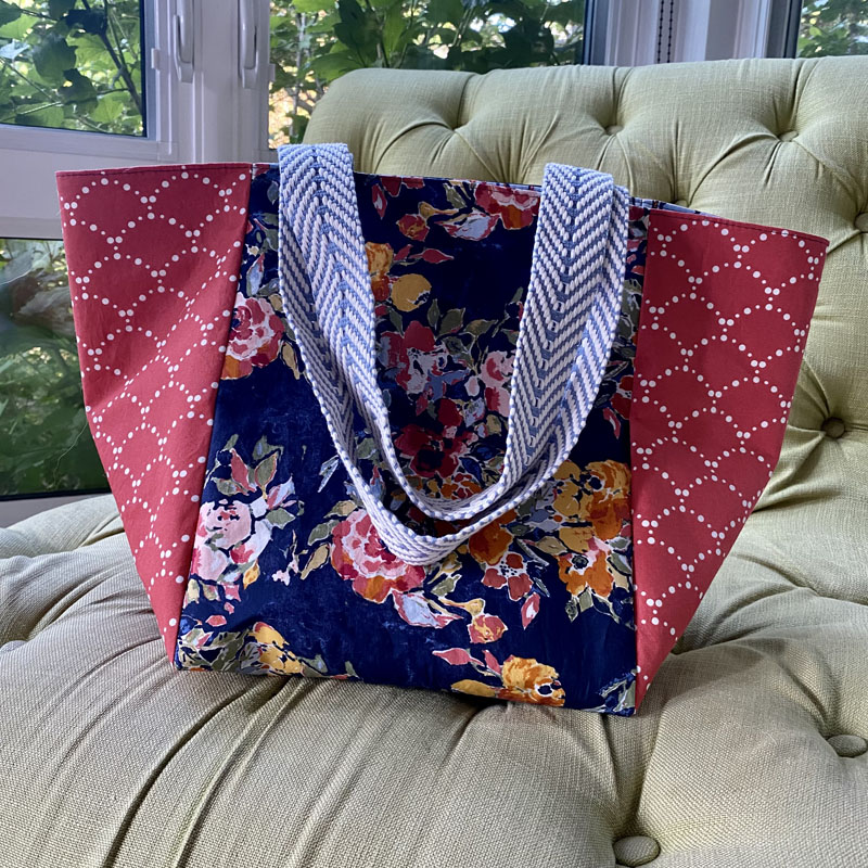 Blue and red market tote bag